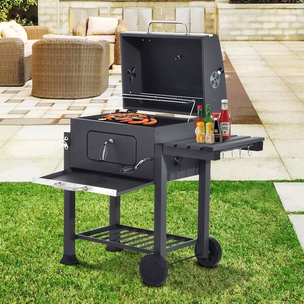 Barbecue a Carbone Carbonella con Coperchio 115x56x108 cm Texas Nero