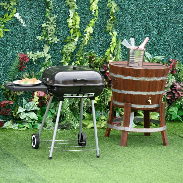 Barbecue a Carbone Carbonella con 2 Griglie Ripiano Laterale e Coperchio in Metallo Nero