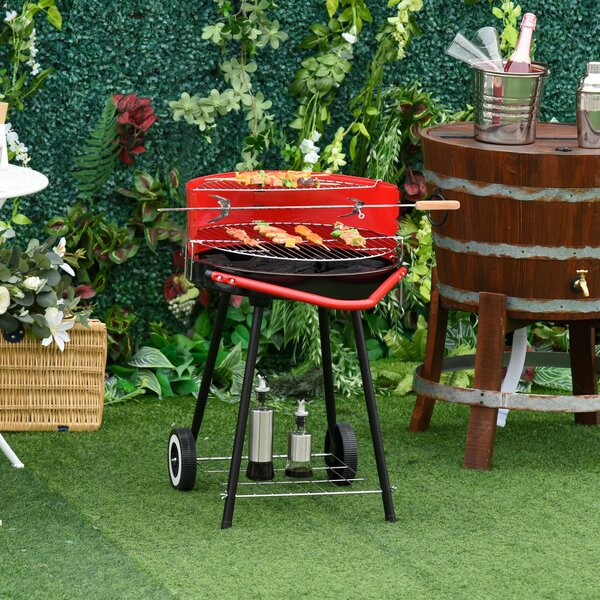 Barbecue a Carbone Carbonella con Ruote Nero e Rosso 67x51x82 cm