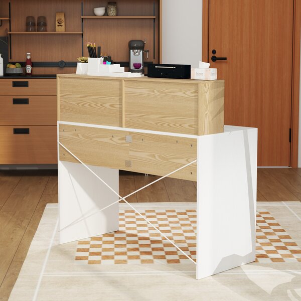 HOMCOM Scrivania 110x50x102,6 cm Scrivania con 2 scomparti aperti e mensola Bianco e Legno Naturale | Aosom Italy
