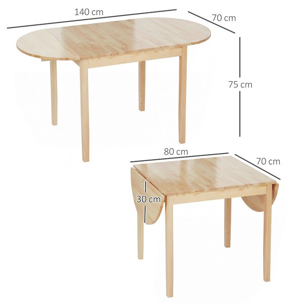 HOMCOM Tavolo Allungabile a Ribalta per 4-6 Persone in Legno di Pino, 140x70x75 cm, color Legno | Aosom Italy