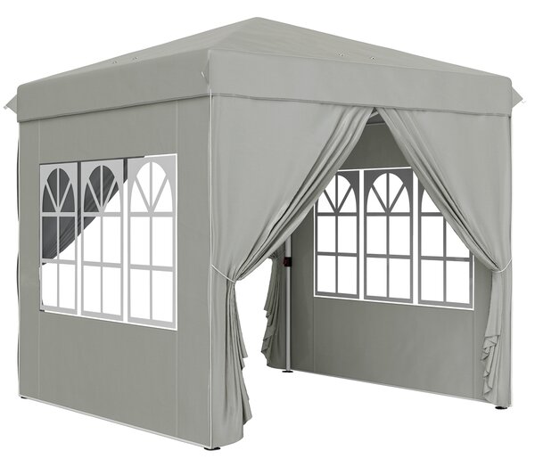 Outsunny Gazebo da Giardino Pop Up con 2 Finestre e Gambe Regolabili, in Metallo e tessuto Oxford, 248x248x270 cm, Grigio