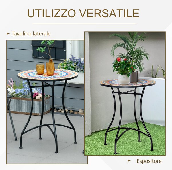 Outsunny Tavolino da Giardino, Tavolino da Caffè per Esterni con Piano in Ceramica Mosaico, Struttura in Metallo, per Balcone e Terrazzo, Ø60x71 cm, Rosso, Blu, Bianco | Aosom Italy