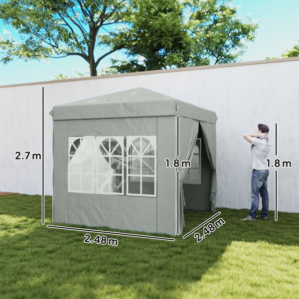Outsunny Gazebo da Giardino Pop Up con 2 Finestre e Gambe Regolabili, in Metallo e tessuto Oxford, 248x248x270 cm, Grigio