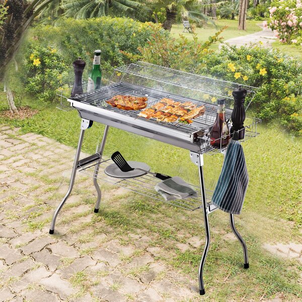 Barbecue a Carbone Carbonella Portatile in Acciaio 100x43x68 cm Rack