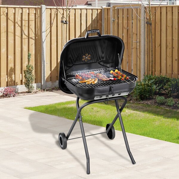 Barbecue a Carbone Carbonella Portatile con 2 Ruote 57x70x86 cm TravelF