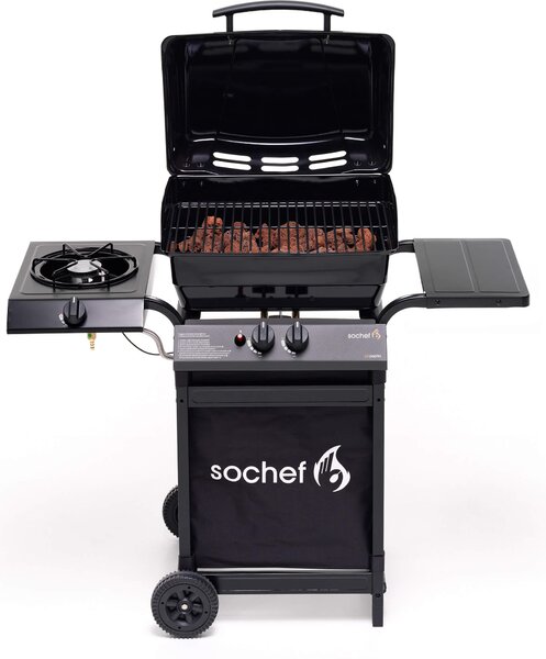 Barbecue a Gas GPL Pietra Lavica 2 Fuochi 7,6kW con Fornello Laterale Sochef Piùpepito