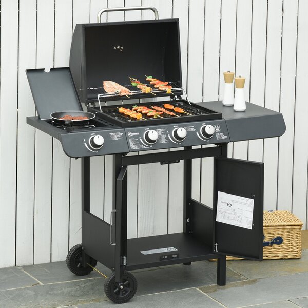 Barbecue a Gas GPL 3 Fuochi 2,8kW con Fornello Laterale Nero