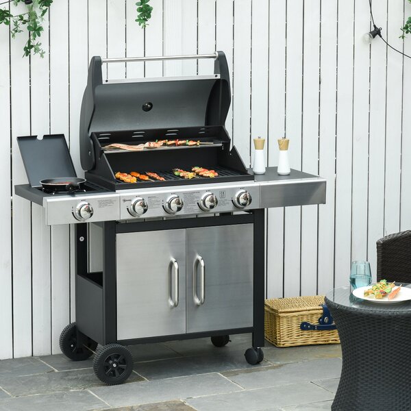 Barbecue a Gas GPL 4 Fuochi 3kW con Fornello Laterale Acciaio