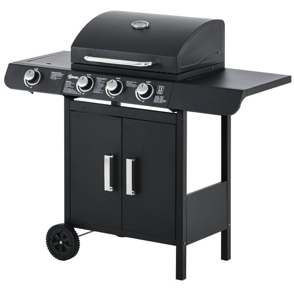 Barbecue a Gas GPL 3 Fuochi 2,8kW con Fornello Laterale Nero