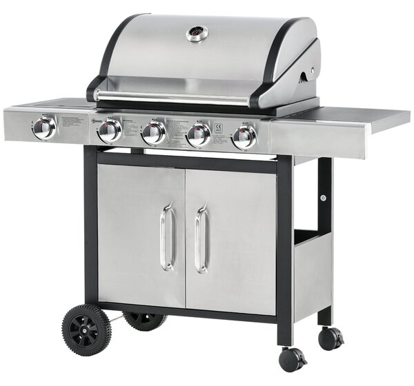 Barbecue a Gas GPL 4 Fuochi 3kW con Fornello Laterale Acciaio