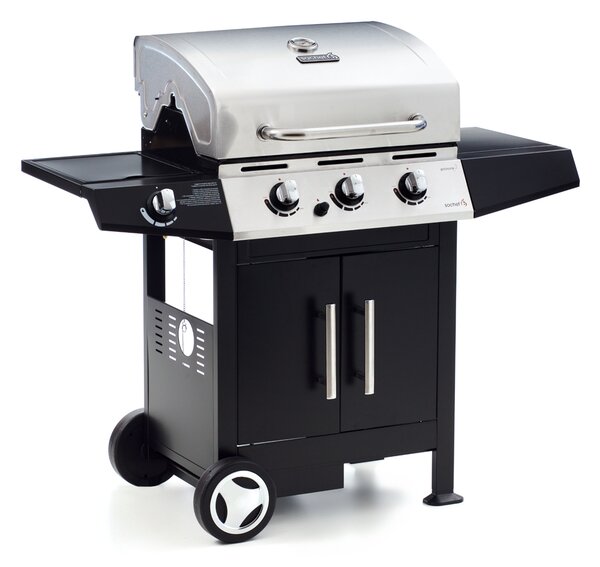 Barbecue a Gas GPL Pietra Lavica 3 Fuochi 15kW con Fornello Laterale Sochef Golosone 3