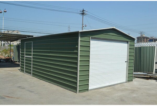 Capannone Box con Saracinesca in Lamiera Verde per Deposito Attrezzi 370x790x280cm Enaudi