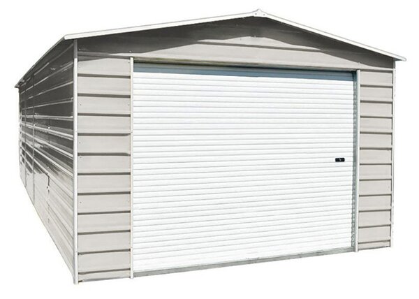 Capannone Box con Saracinesca in Lamiera Bianca per Deposito Attrezzi 370x790x280cm Enaudi