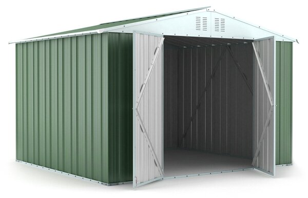 Casetta Box da Giardino in Lamiera di Acciaio Porta Utensili 327x269x217 cm Enaudi Verde