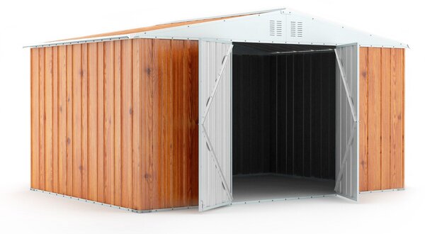 Casetta Box da Giardino in Lamiera di Acciaio Porta Utensili 403x269x217 cm Enaudi Legno