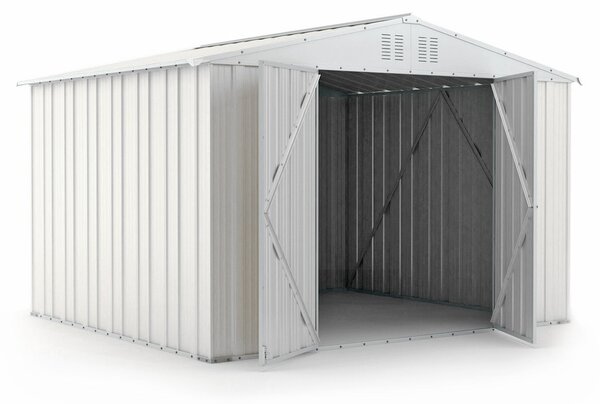 Casetta Box da Giardino in Lamiera di Acciaio Porta Utensili 327x269x217 cm Enaudi Bianco
