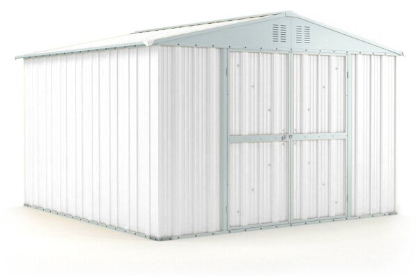 Casetta Box da Giardino in Lamiera di Acciaio Porta Utensili 327x307x217 cm Enaudi Bianco