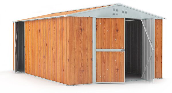 Casetta Box da Giardino in Lamiera di Acciaio Porta Utensili 327x459x217 cm Enaudi Legno