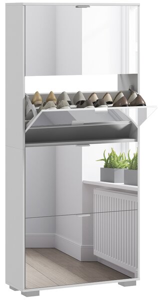 HOMCOM Mobile Scarpiera Salvaspazio Slim con Specchio e 4 Cassetti su 3 livelli per 24 Paia di Scarpe, 76x26x178cm, Bianco | Aosom Italy