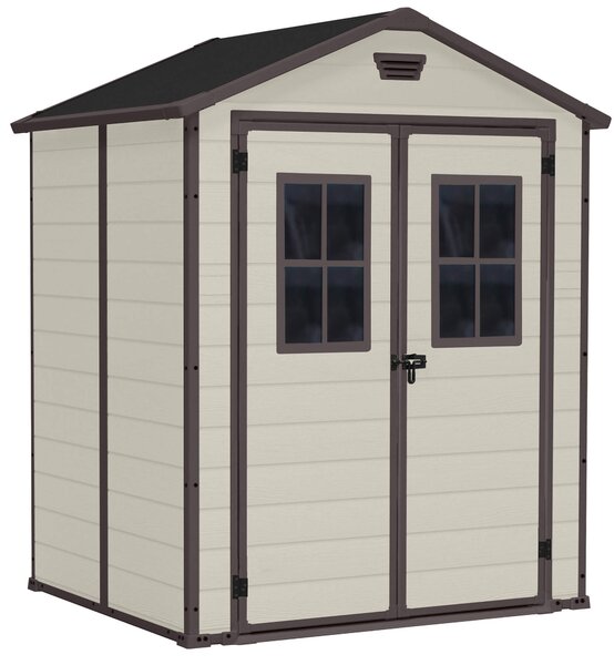 Casetta da Giardino Porta Attrezzi 185x152x226 cm con 2 Finestre in Resina Keter Manor 6x5 Beige