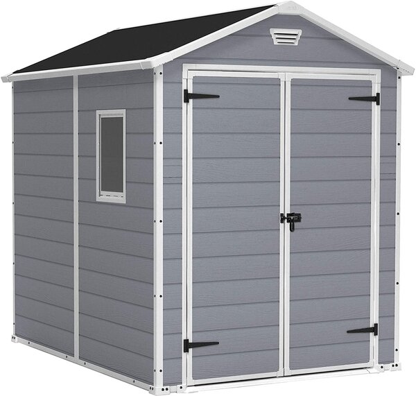 Casetta da Giardino Porta Attrezzi 185,8x236,8x227 cmin Resina Effetto Legno Keter Manor 6x8 Grigia