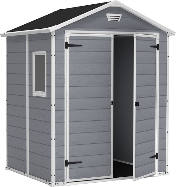 Casetta da Giardino Porta Attrezzi 185x152x226 cmin Resina Effetto Legno Keter Manor 6x5 Grigia