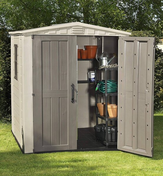 Casetta da Giardino Porta Attrezzi 178x195,5x208 cmin Resina Keter Factor 6x6 Beige