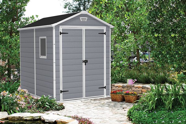 Casetta da Giardino Porta Attrezzi 185,8x236,8x227 cmin Resina Effetto Legno Keter Manor 6x8 Grigia
