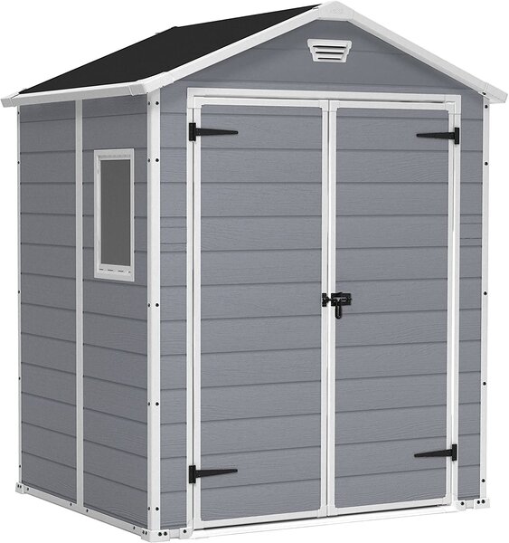 Casetta da Giardino Porta Attrezzi 185x152x226 cmin Resina Effetto Legno Keter Manor 6x5 Grigia