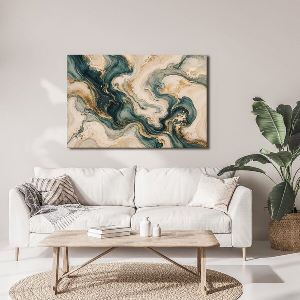 Quadro su tela – Marmo astratto turchese con oro