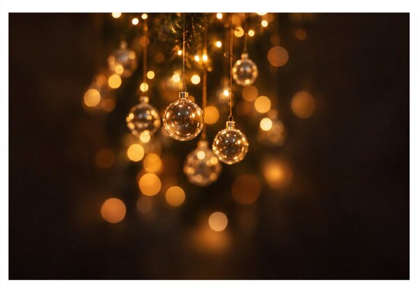 Quadro su tela – Palline di Natale dorate tra le luci
