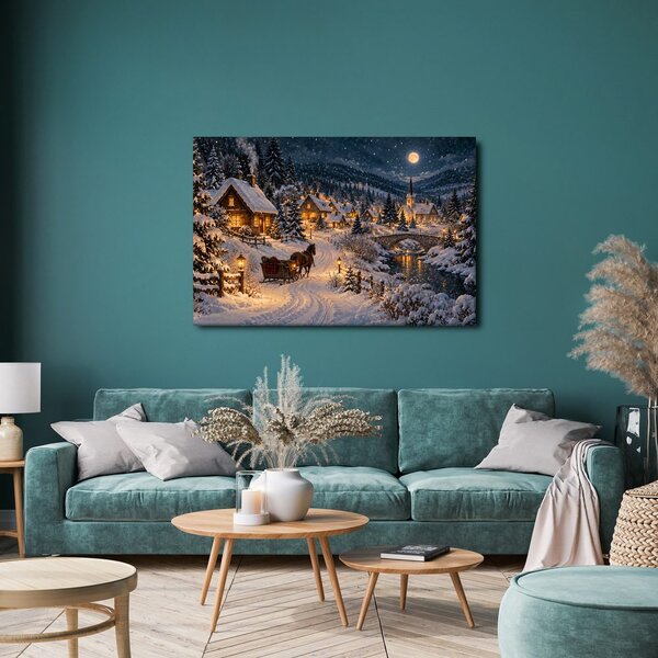 Quadro su tela – Villaggio invernale al chiaro di luna