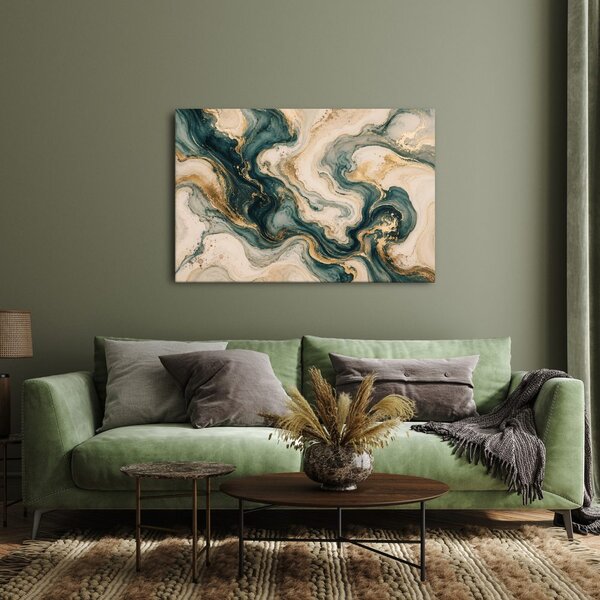 Quadro su tela – Marmo astratto turchese con oro