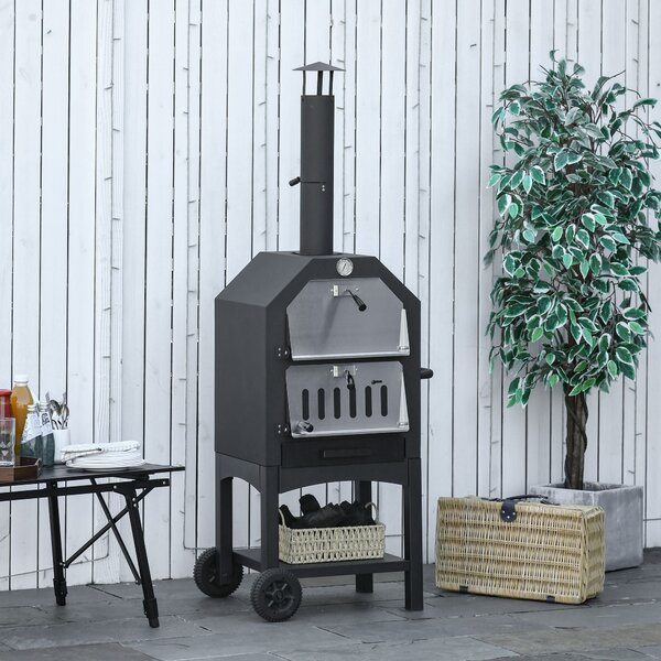 Forno per Pizza a Carbone Carbonella in Acciaio 50x36x160 cm Napoli Nero