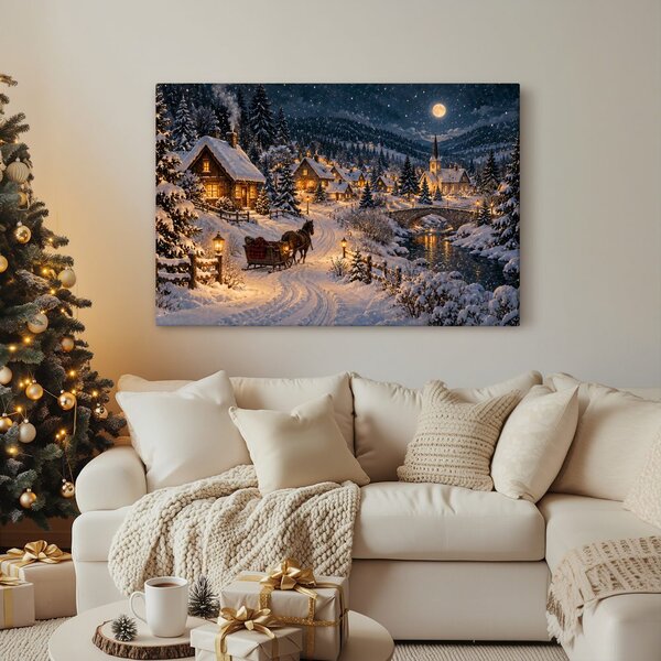 Quadro su tela – Villaggio invernale al chiaro di luna