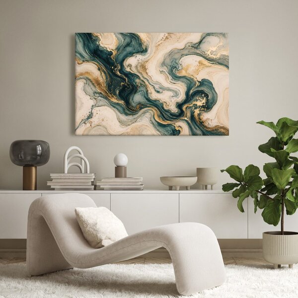 Quadro su tela – Marmo astratto turchese con oro