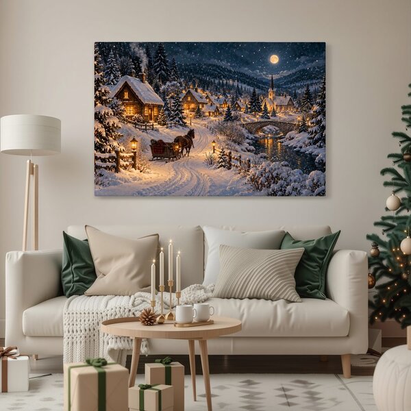 Quadro su tela – Villaggio invernale al chiaro di luna