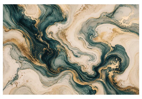 Quadro su tela – Marmo astratto turchese con oro