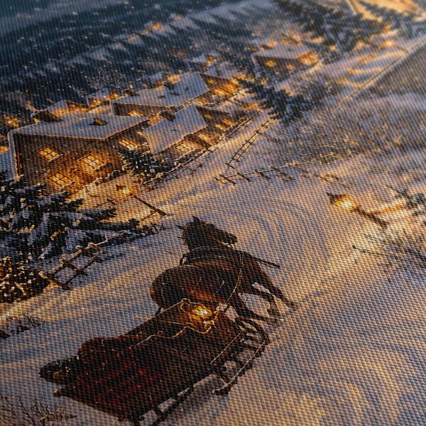 Quadro su tela – Villaggio di montagna innevato di notte