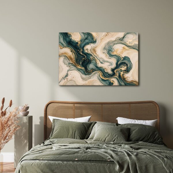 Quadro su tela – Marmo astratto turchese con oro