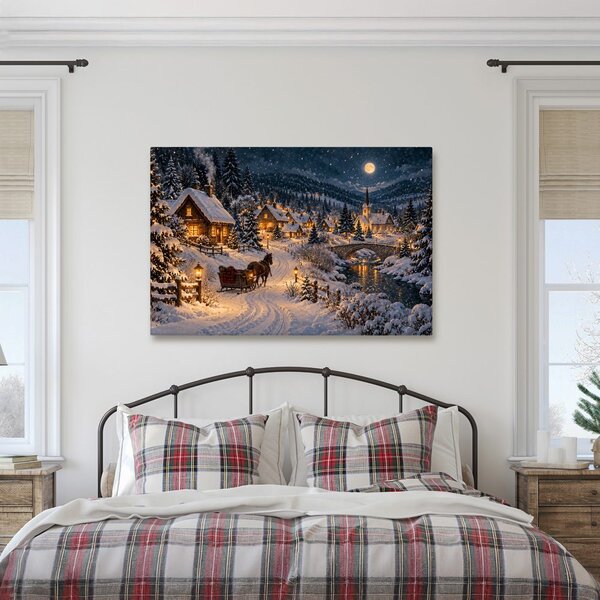 Quadro su tela – Villaggio invernale al chiaro di luna