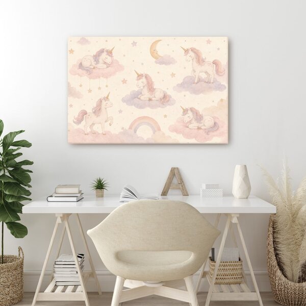 Quadro su tela – Unicorni fiabeschi sulle nuvole