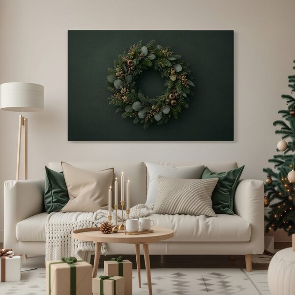 Quadro su tela – Ghirlanda invernale di conifere