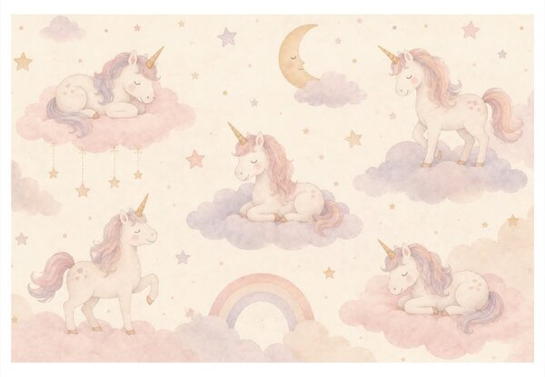 Quadro su tela – Unicorni fiabeschi sulle nuvole