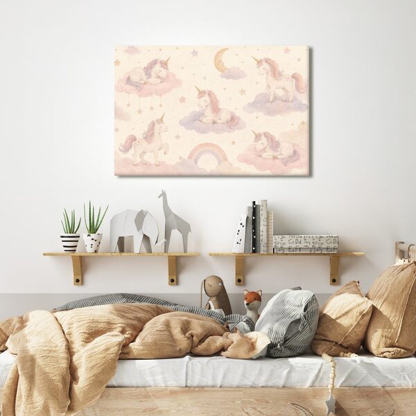 Quadro su tela – Unicorni fiabeschi sulle nuvole