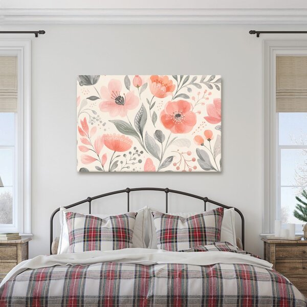 Quadro su tela – Delicati fiori e foglie corallo