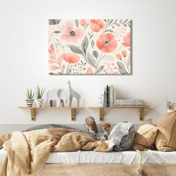 Quadro su tela – Delicati fiori e foglie corallo