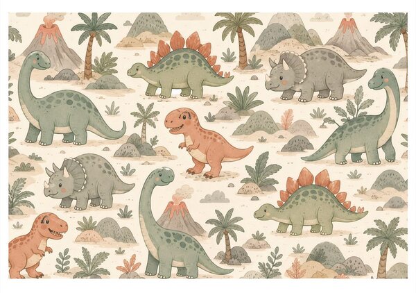 Quadro su tela – Dinosauri nel mondo preistorico