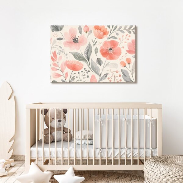 Quadro su tela – Delicati fiori e foglie corallo